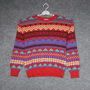 Vintage Alps Ladies Sweater Mens Medium Red Blue‎ Geometric Knit Pullover